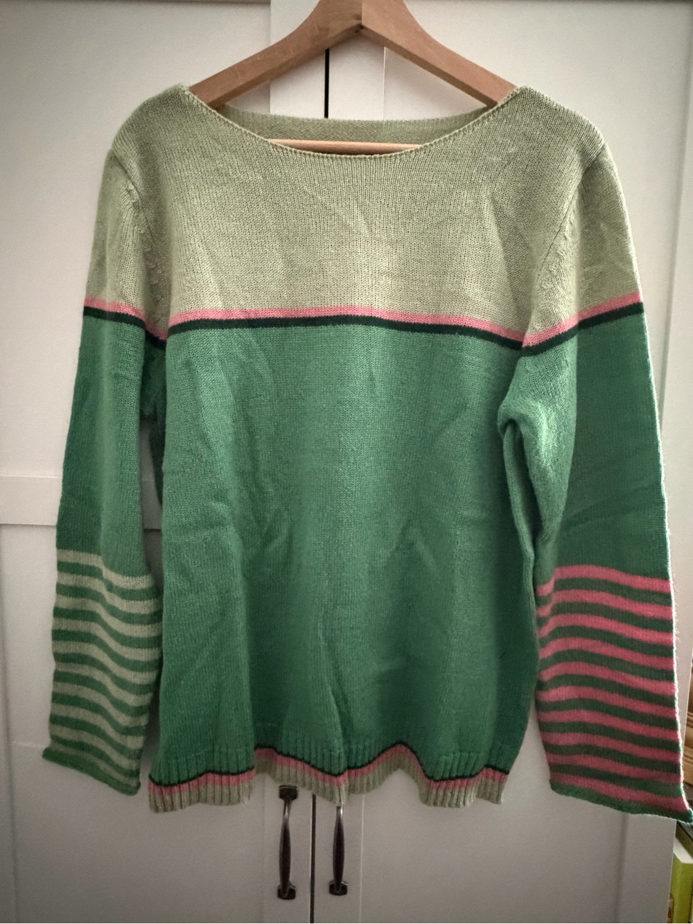 Women’s Green Colorblock Striped Sweater - 100% Viscose
